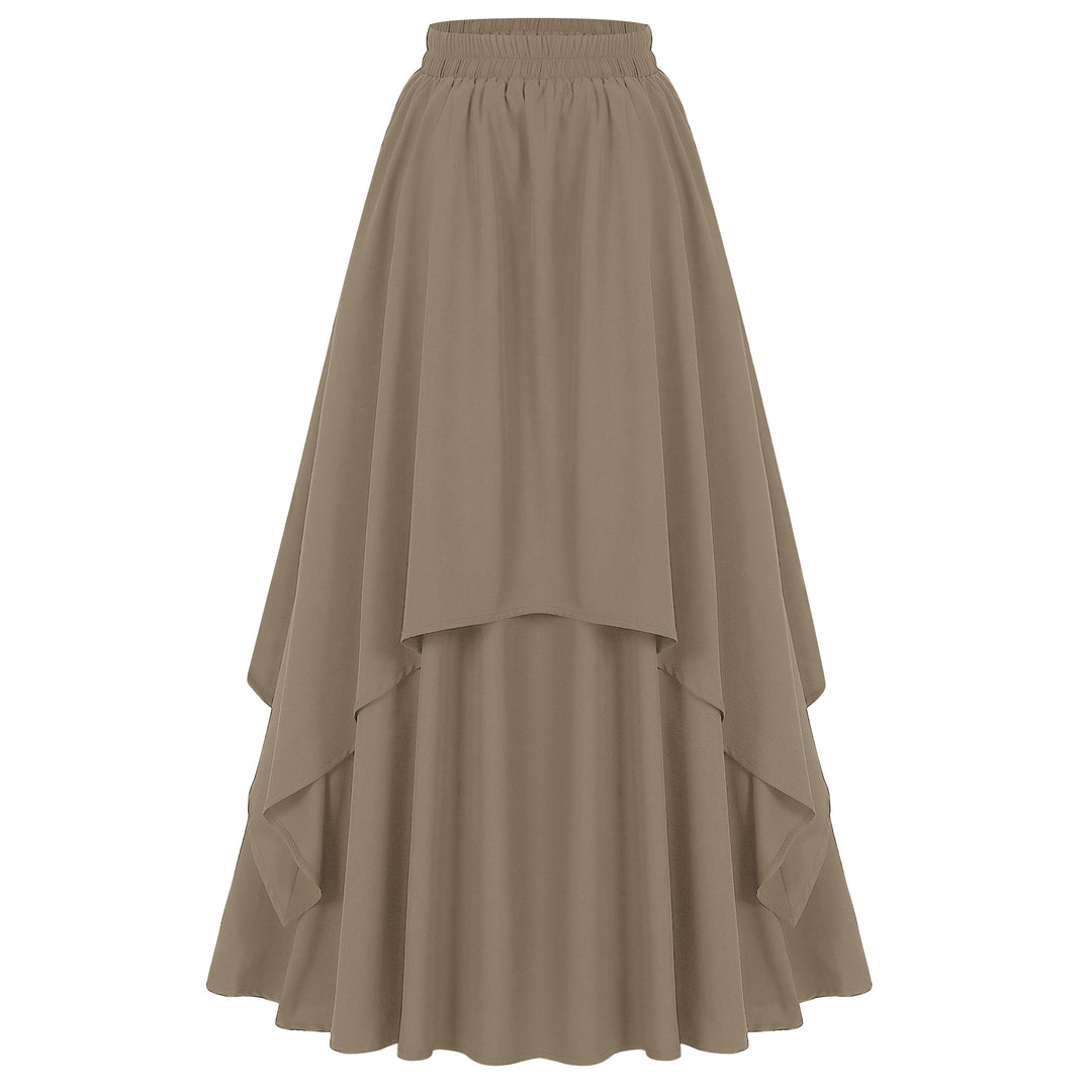 Damen nan mehrlagiger Chiffon-Maxirock mit hohem elastischem Taillenbund und asymmetrischem Stufenfall Eb