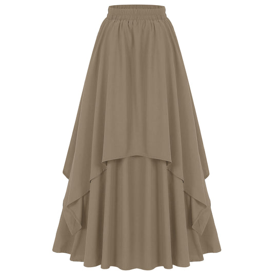 Damen nan mehrlagiger Chiffon-Maxirock mit hohem elastischem Taillenbund und asymmetrischem Stufenfall Eb