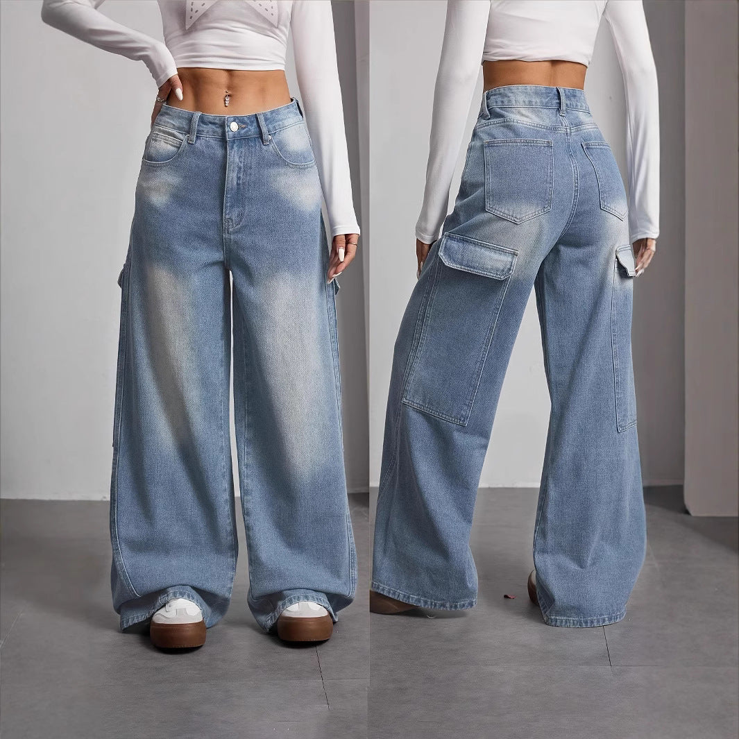 Damen Weite Cargo-Jeans im lässigen Schnitt mit praktischen Taschen EB