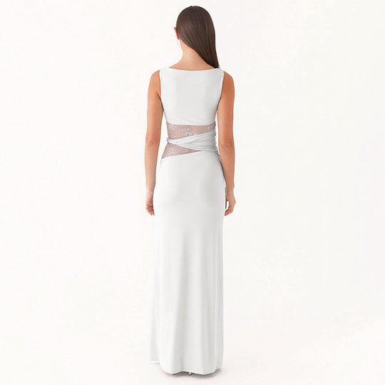 Damen Elegantes langes Kleid mit raffinierten Spitzendetails EB