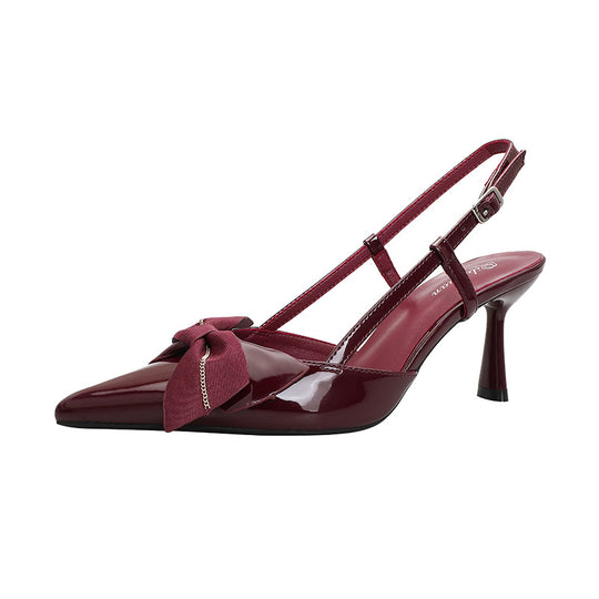 Damen Slingback-Pumps mit dekorativem Schleifen-Detail und spitzem Absatz EB