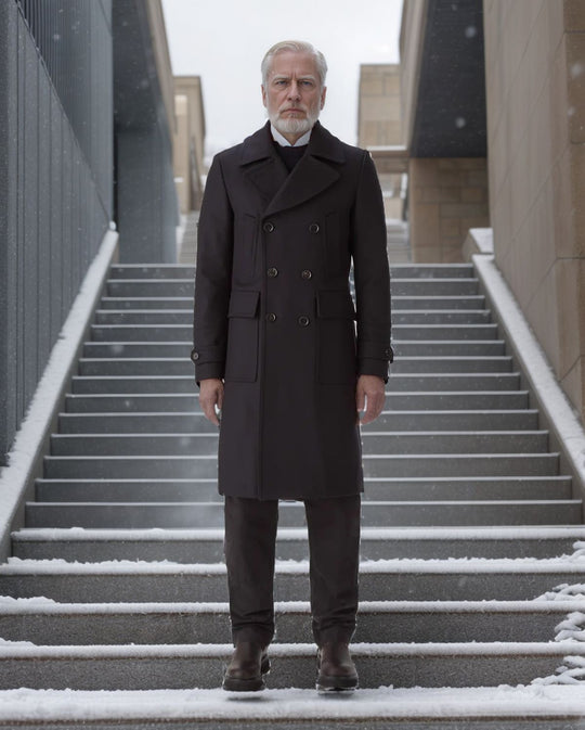 Herren eleganter Dufflecoat mit tiefem Revers und praktischen Taschen EB