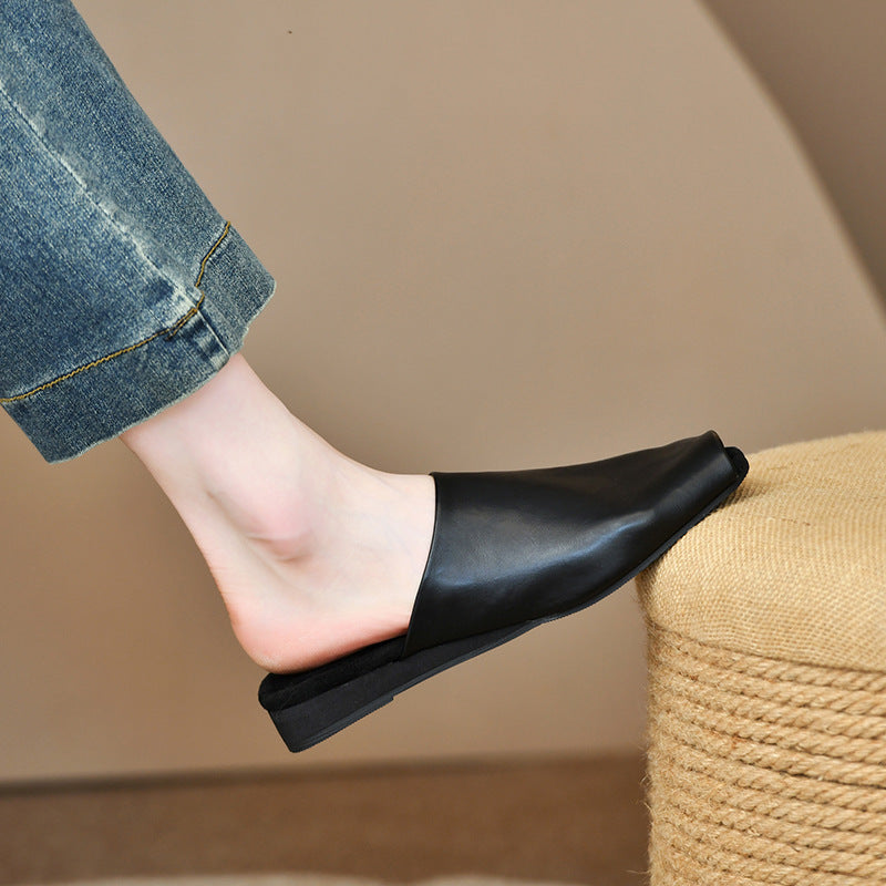 Damen Offene Mules aus hochwertigem Leder mit rutschfester Sohle EB