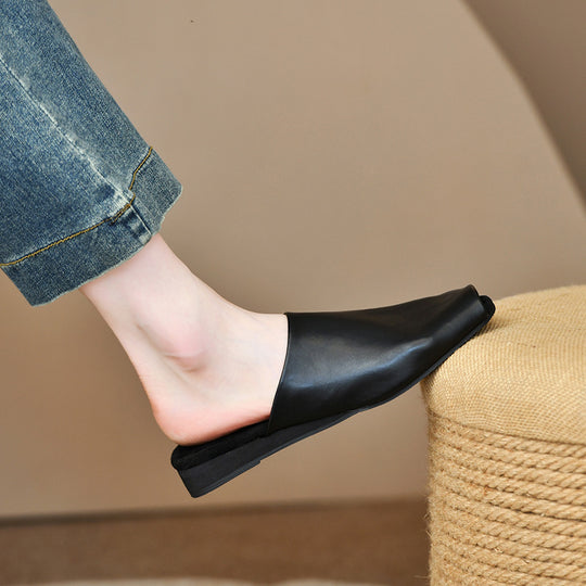 Damen Offene Mules aus hochwertigem Leder mit rutschfester Sohle EB