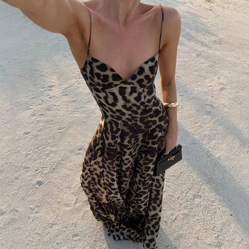 Damen Maxikleid mit V-Ausschnitt und animalischem Muster EB