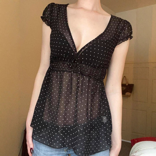 Damen Verspieltes Polka-Dots Blusenshirt mit Rüschendetails EB