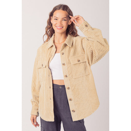 Damen lässige Cordjacke mit praktischen Taschen EB