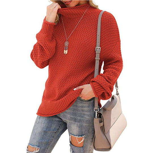 Damen Grobstrickpullover mit hochstehendem Kragen und lässigem Schnitt EB