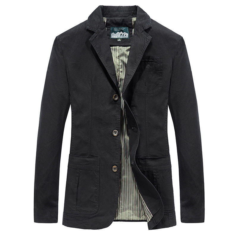 Herren Baumwoll-Canvas Sakko im Casual-Field-Stil mit gestreiftem Innenfutter und aufgesetzten Taschen EB