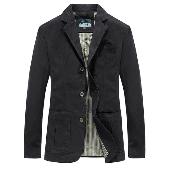 Herren Baumwoll-Canvas Sakko im Casual-Field-Stil mit gestreiftem Innenfutter und aufgesetzten Taschen EB