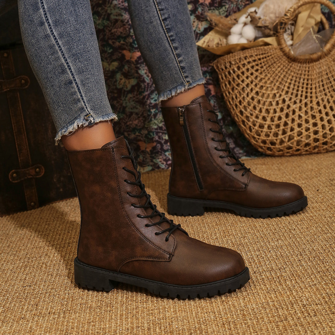 Damen  Schnürstiefel mit seitlichem Reißverschluss und profilierter Gummilaufsohle EB