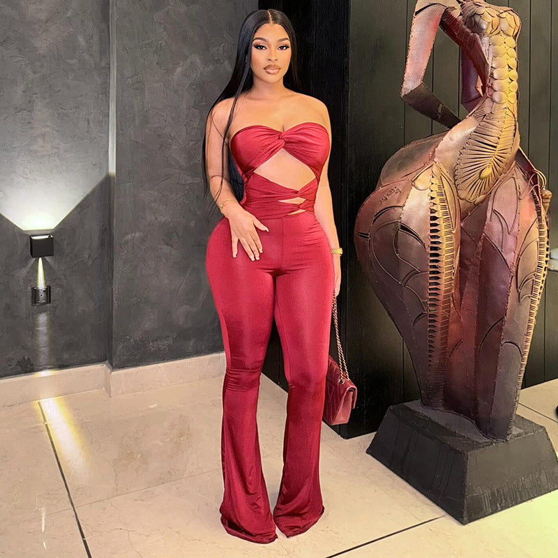 Damen Eleganter Cut-Out Jumpsuit mit fließendem Bein EB