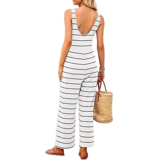 Damen lässiger Jumpsuit mit breiten Bein und klassischem Streifenmuster EB