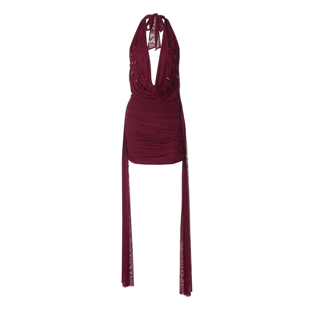 Damen Mini-Kleid mit raffiniertem Drapé und tiefem V-Ausschnitt EB