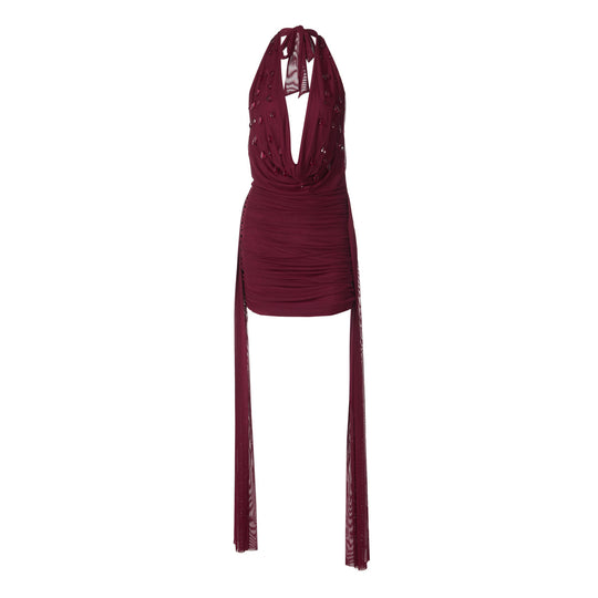Damen Mini-Kleid mit raffiniertem Drapé und tiefem V-Ausschnitt EB