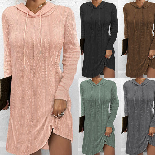 Damen Hoodiekleid mit seitlichem Schlitz und Kabelstrickmuster EB