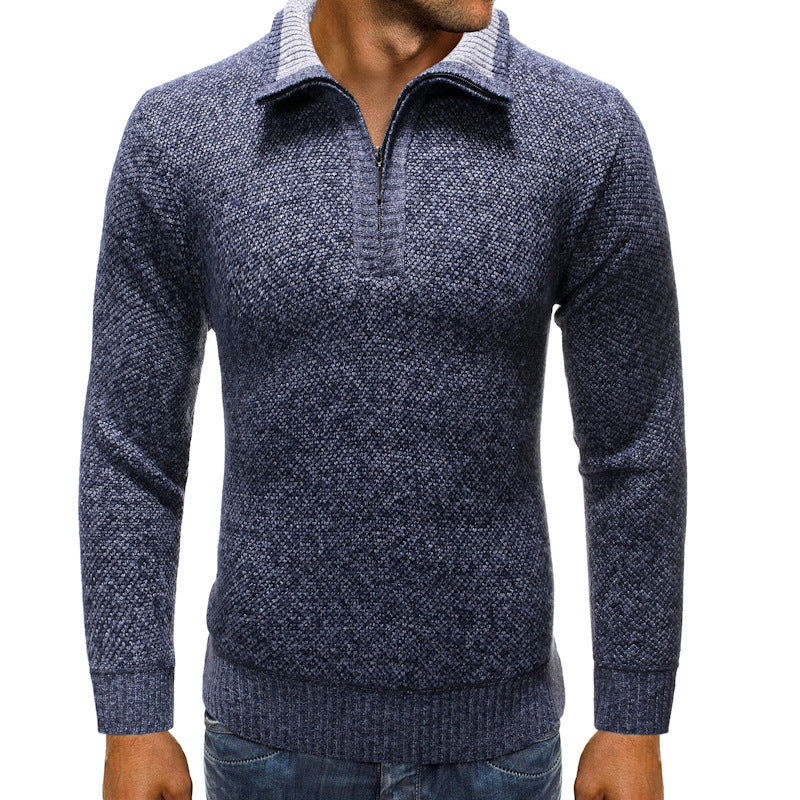 Herren luxuriöser Strickpullover mit modernem Stehkragen und Reißverschluss EB