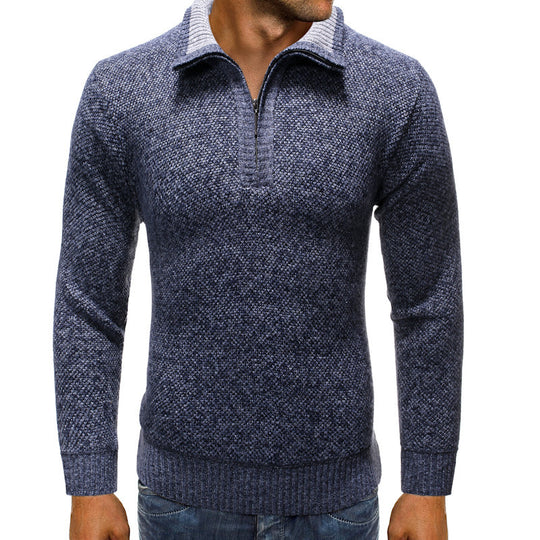 Herren luxuriöser Strickpullover mit modernem Stehkragen und Reißverschluss EB