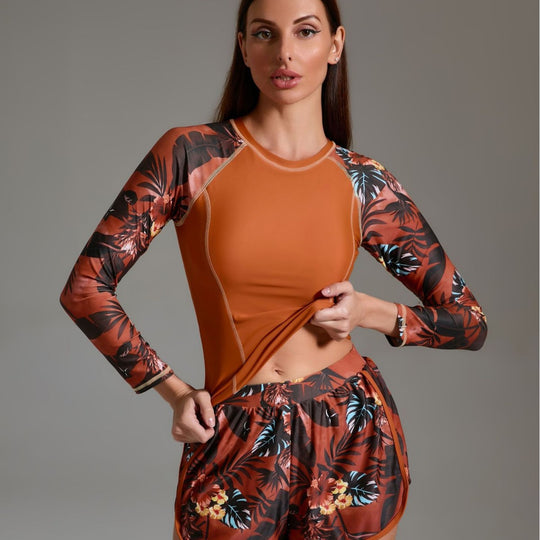 Damen Sportliches Surfanzug-Set mit floralem Design und nahtlosem Schnitt EB