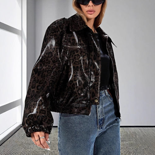 Damen Kunstleder Bikerjacke im Leo-Design EB