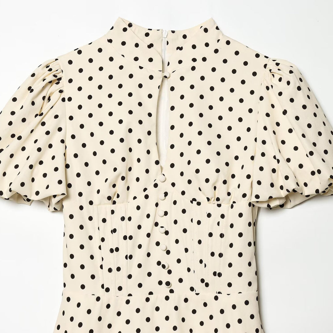 Damen A-Linien Kleid mit hochgeschlossenem Kragen und voluminösen Ärmeln EB