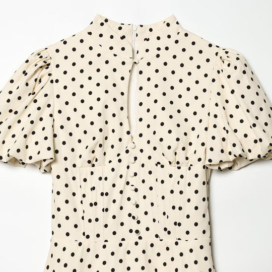 Damen A-Linien Kleid mit hochgeschlossenem Kragen und voluminösen Ärmeln EB