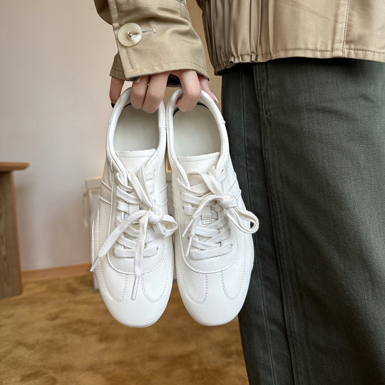 Damen Sportliche Leder-Sneaker mit Kontrastnähten und atmungsaktivem Innenfutter EB