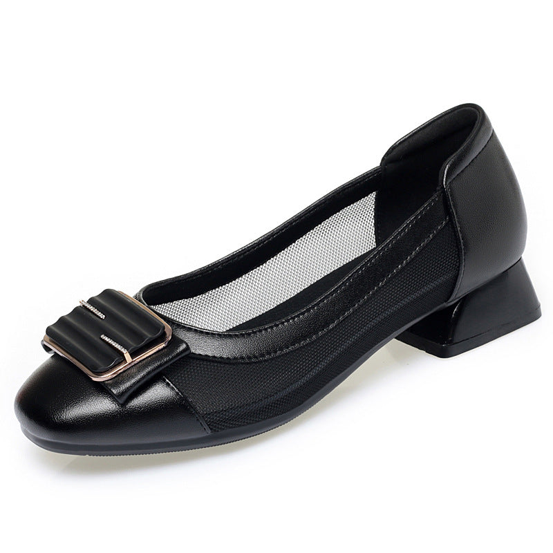 Damen elegante Ballerinas mit modischer Schnallenverzierung und atmungsaktivem Mesh-Einsatz EB