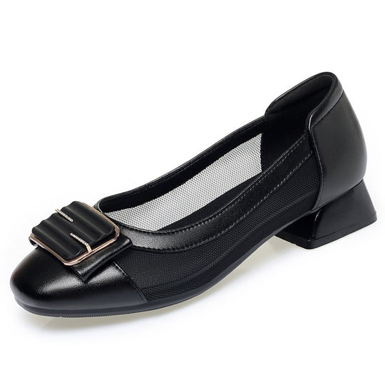 Damen elegante Ballerinas mit modischer Schnallenverzierung und atmungsaktivem Mesh-Einsatz EB