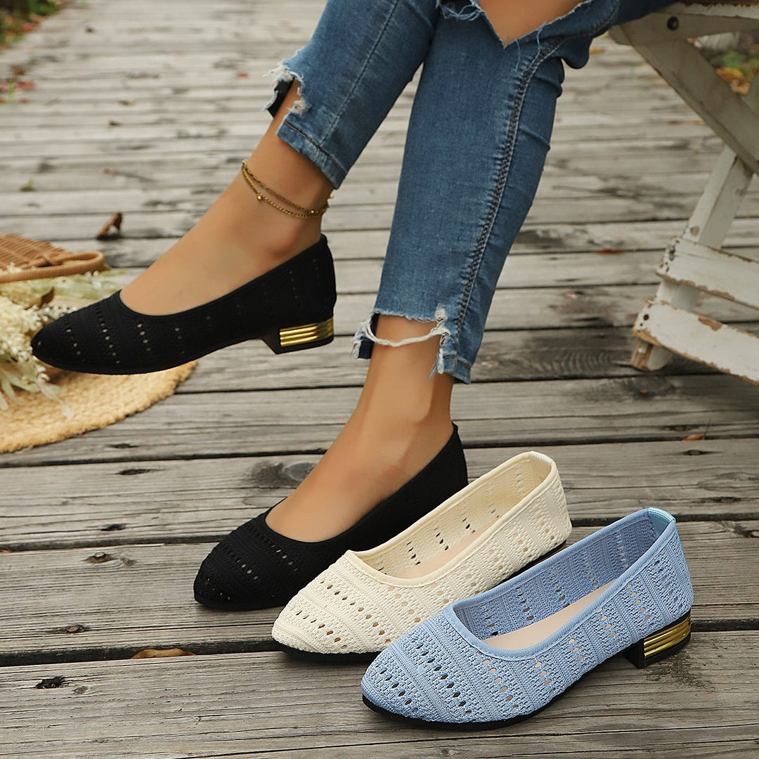 Damen Ballerinas mit modischem Lochmuster und elegantem Absatz EB