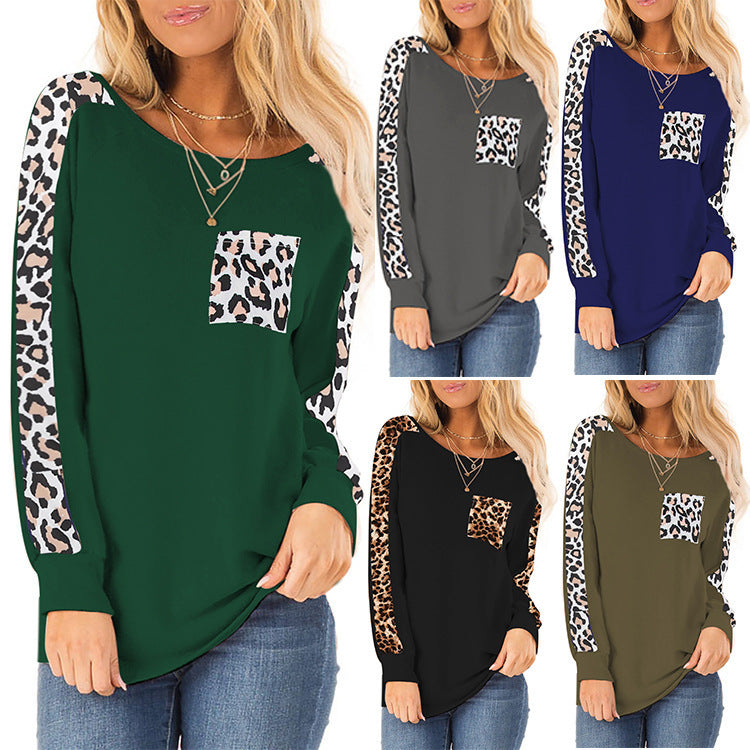 Damen Modischer Langarmshirt mit Leoparden-Applikationen EB