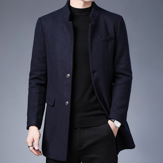 Herren moderner Wollmantel mit Stehkragen EB