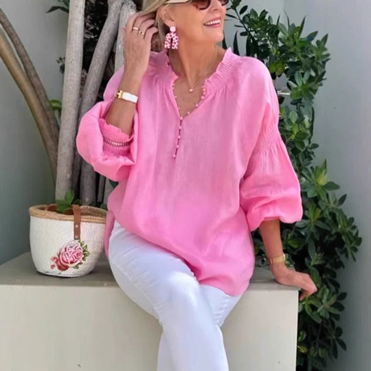 Damen luftige Bluse mit Smock-Ärmeln EB
