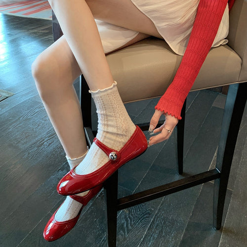 Damen Ballerinas mit modischem Riemchen und glänzender Oberfläche EB