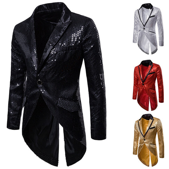 Herren eleganter Pailletten-Blazer mit asymmetrischem Schnitt und luxuriösem Design EB