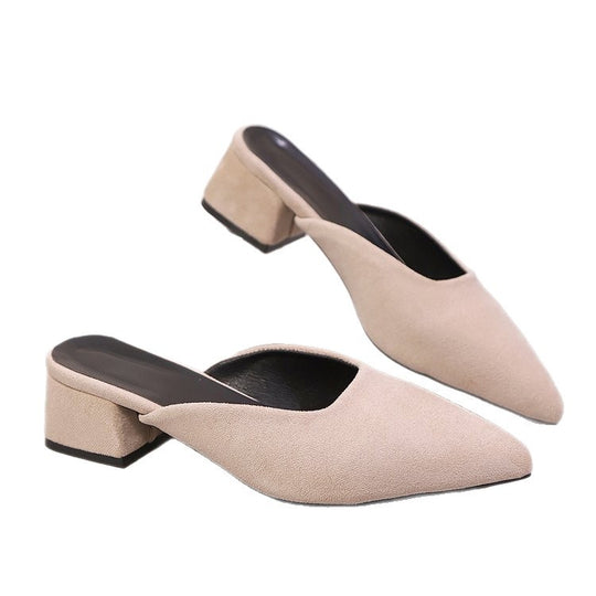 Damen elegante Mules mit spitz zulaufender Spitze und modischem Blockabsatz EB
