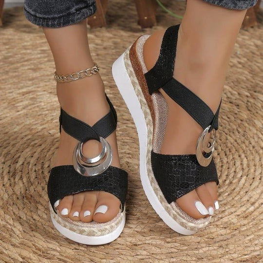 Damen Komfortable Plateau-Sandalen mit modischem Schmuckdetail EB