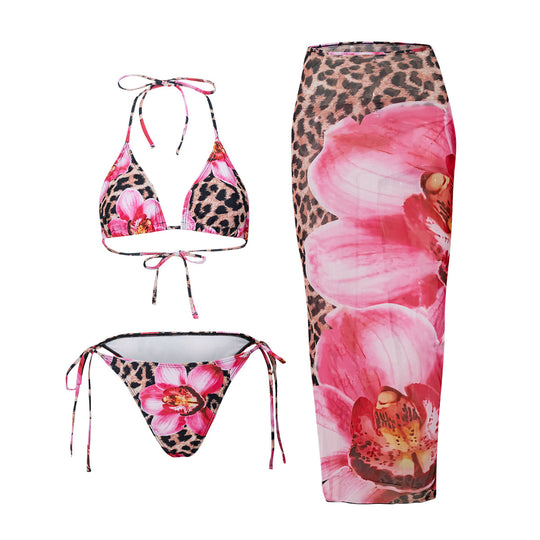 Damen Triangel-Bikini mit floralem und tierischem Muster EB