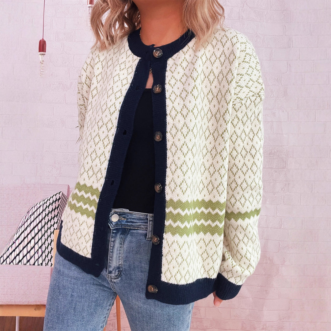 Damen Strickjacke mit vielseitigem Muster und eleganten Knopfdetails EB