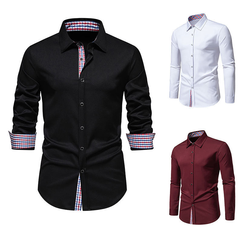 Herren elegantes Langarmhemd mit modernen Karodetails EB