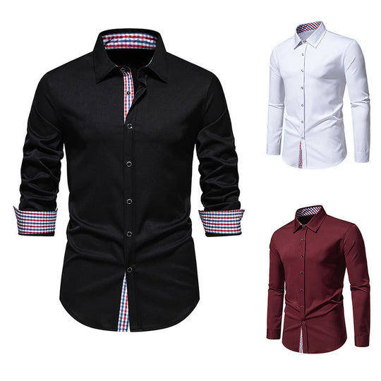 Herren elegantes Langarmhemd mit modernen Karodetails EB