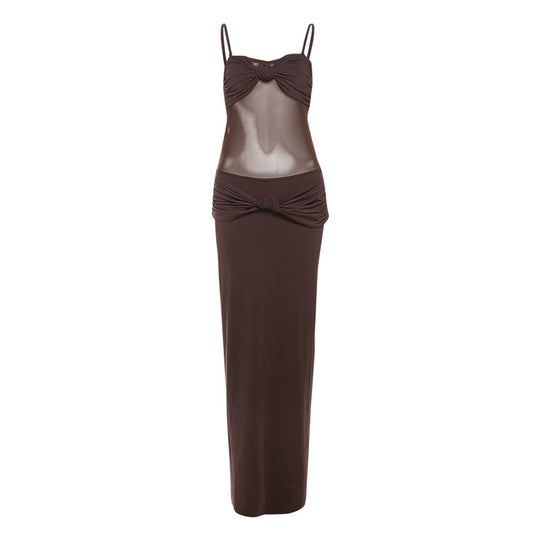Damen Elegantes Maxikleid mit raffinierten Knotendetails und durchscheinendem Obermaterial EB
