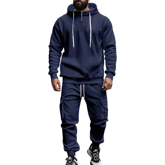 Herren nan Cargo-Jogginganzug mit Halbzip-Kapuzenpullover und tapered Cargohose EB