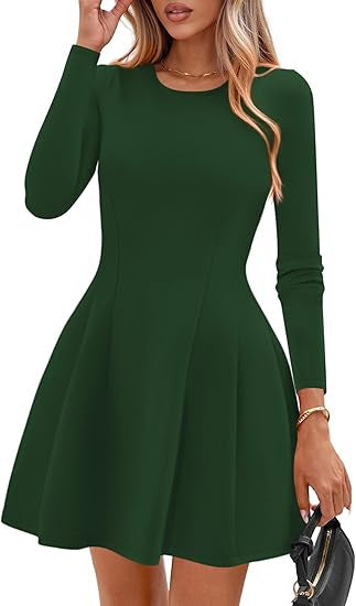 Damen Langärmeliges A-Linien Skaterkleid mit figurschmeichelnden Nähten EB