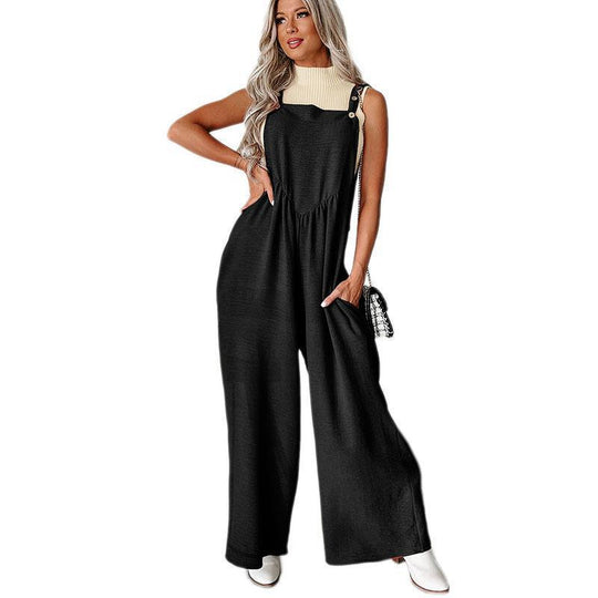 Damen lässiger Jumpsuit mit weit geschnittenem Bein und dekorativen Knopfdetails EB