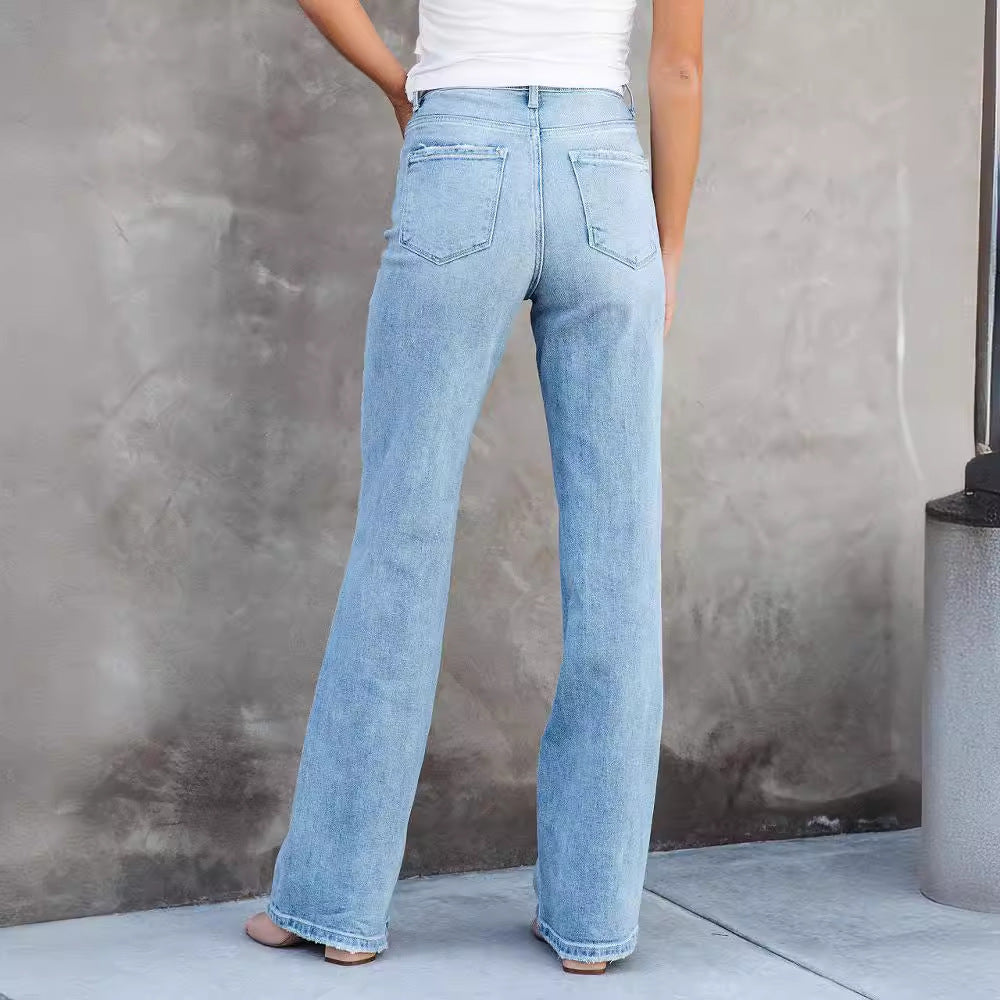 Damen High-Waist Bootcut Jeans mit raffinierter Waschung und bequemer Passform EB
