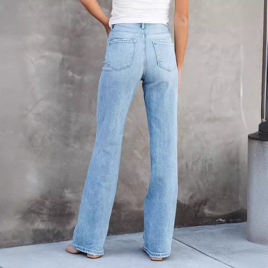 Damen High-Waist Bootcut Jeans mit raffinierter Waschung und bequemer Passform EB