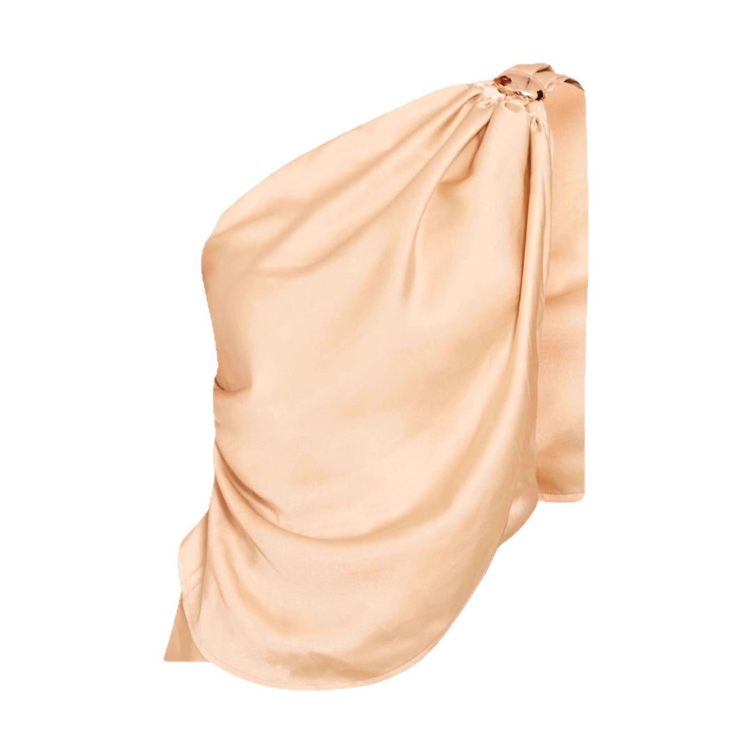 Damen asymmetrisches Satin-Oberteil mit drapiertem Abschluss EB