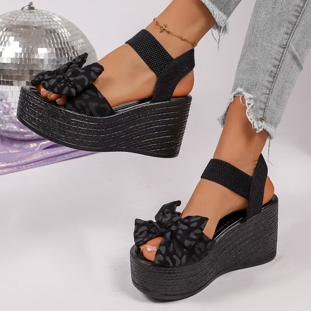 Damen Wedge-Sandalen mit dekorativer Schleifen-Optik und atmungsaktivem Obermaterial EB