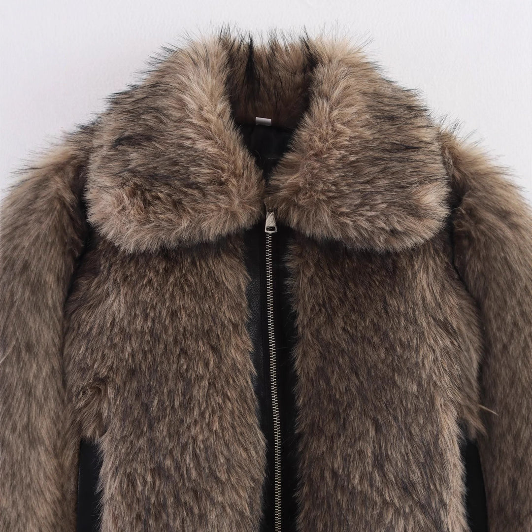 Damen Fleece jacke mit voluminösen Kragen und praktischen Taschen EB